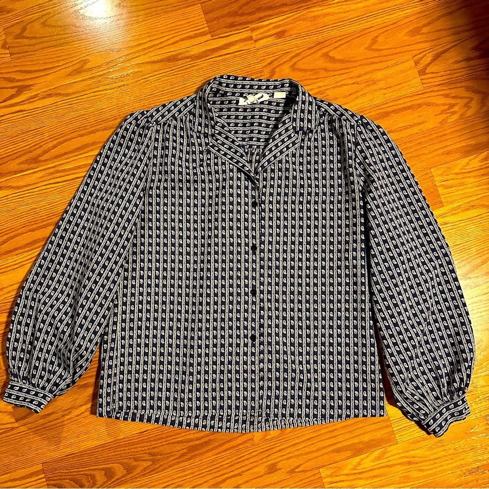 Vintage Lady Manhattan Navy & Purple Paisley Button Down size 16